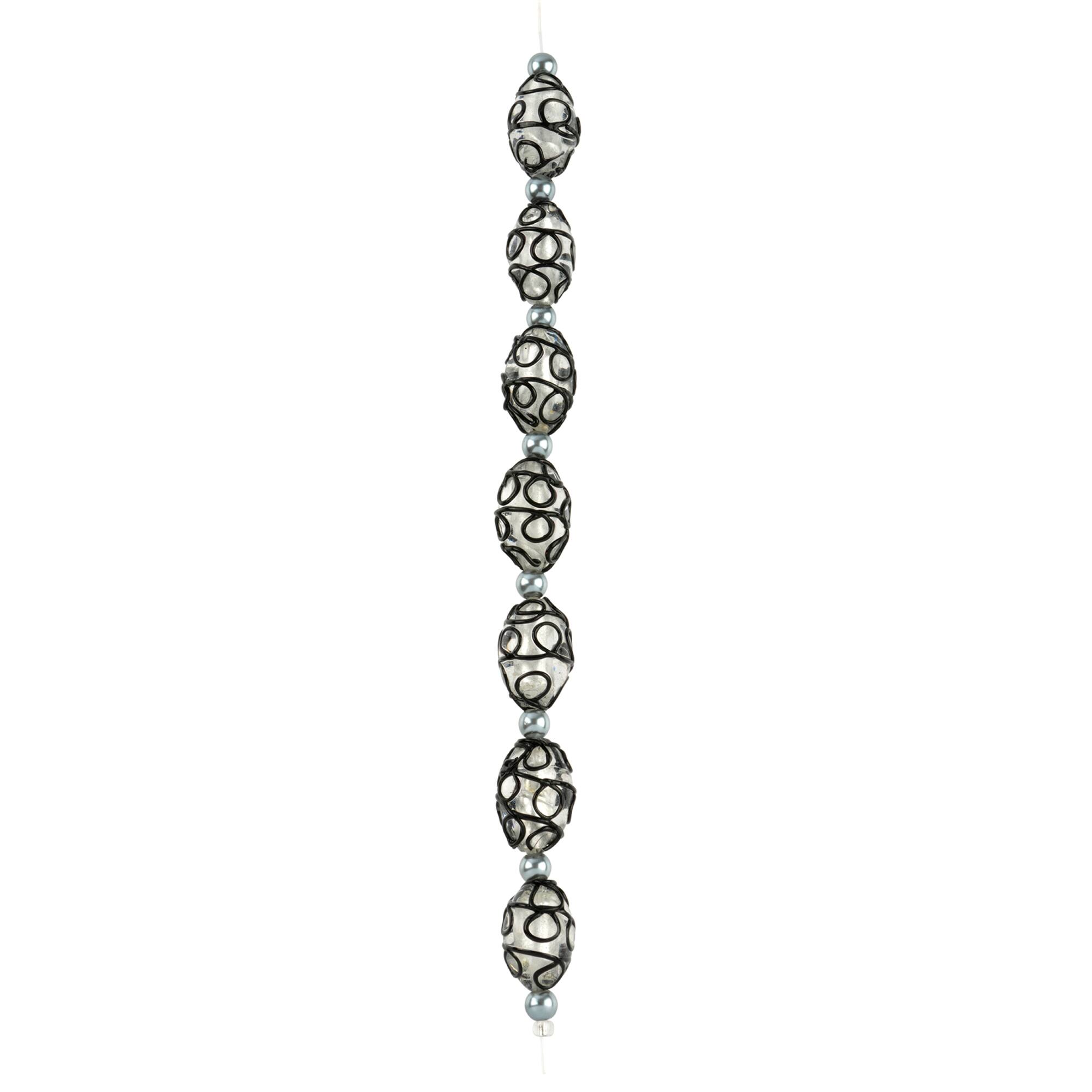 Black Lines Lampwork Glass Oval Bead Mix by Bead Landing™